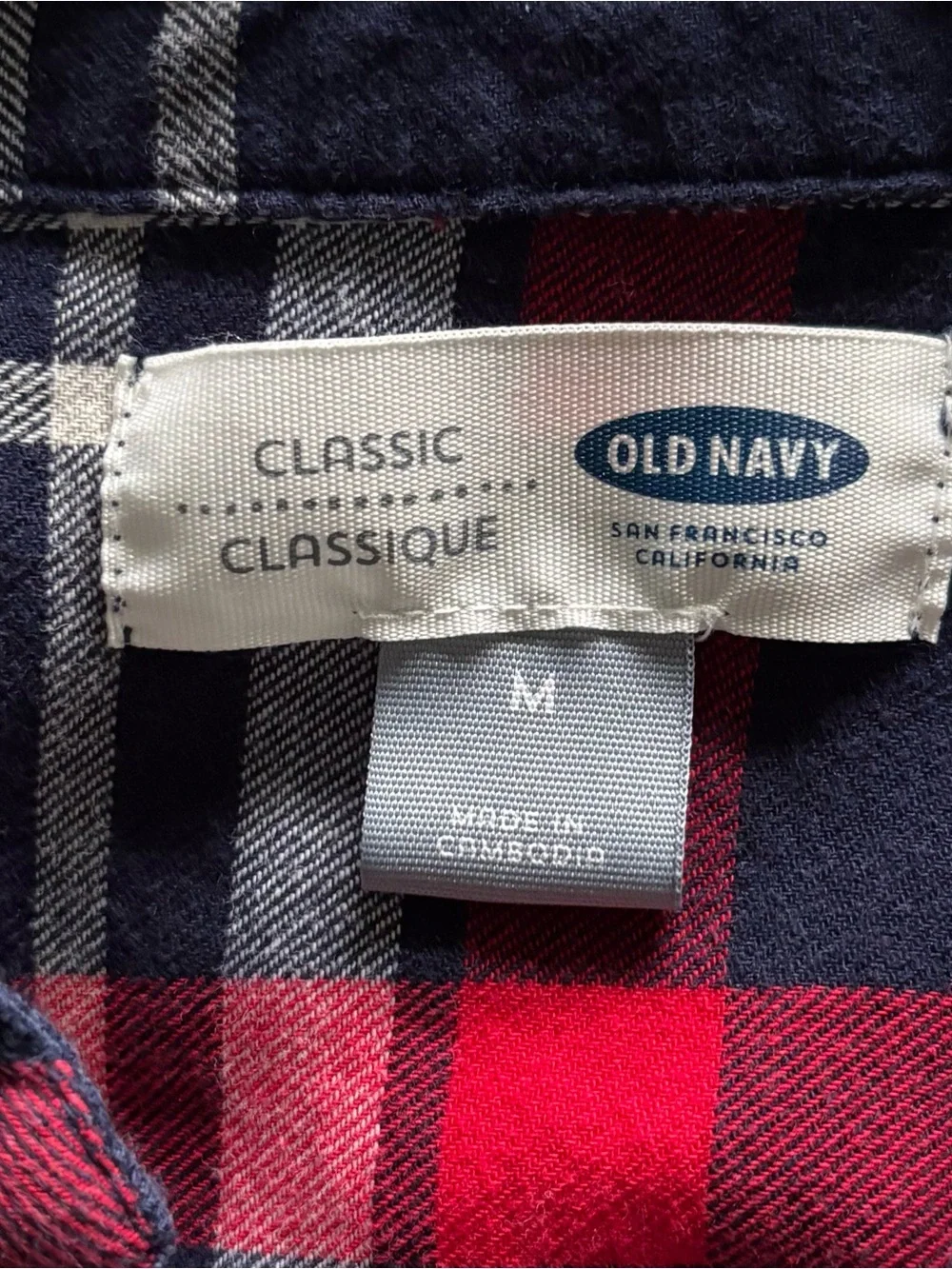 Old Navy Boys Classic Flannel Plaid Button-Up Long Sleeve Shirt Navy Red-size M